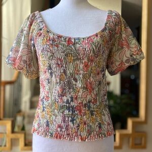 Anthropologie Aurelia Smocked Top Floral Print Small